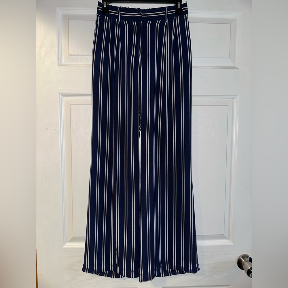 Michael Kors Navy and White Striped Wide-Leg Pants
